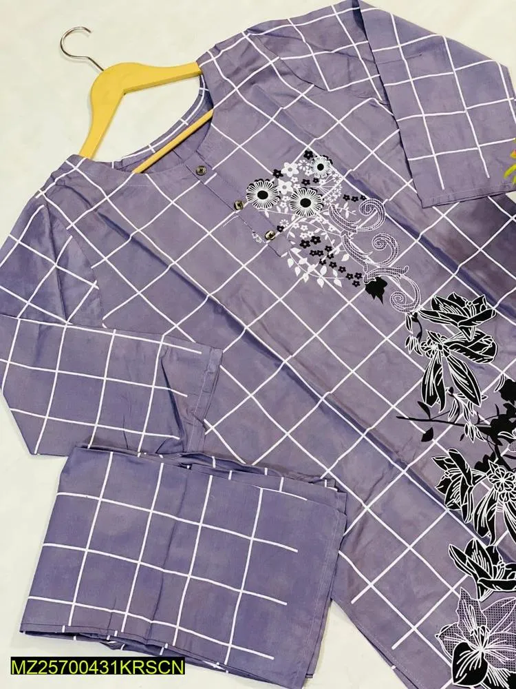 2 pcs women Stitched linen print suit