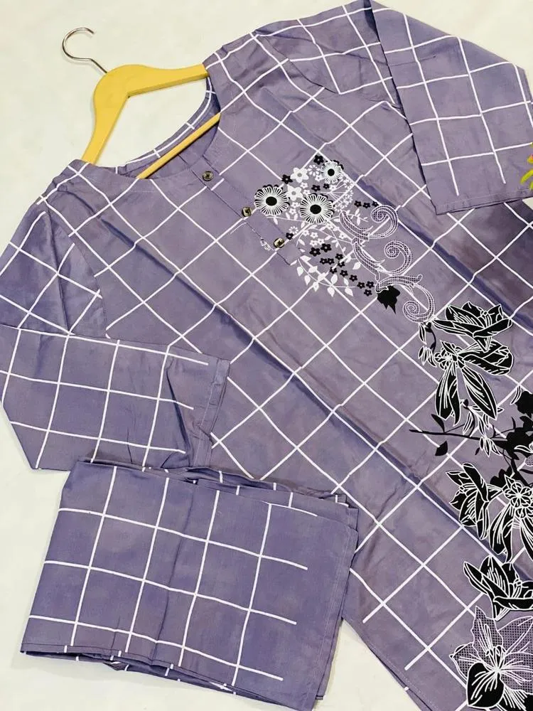 2 pcs women Stitched linen print suit