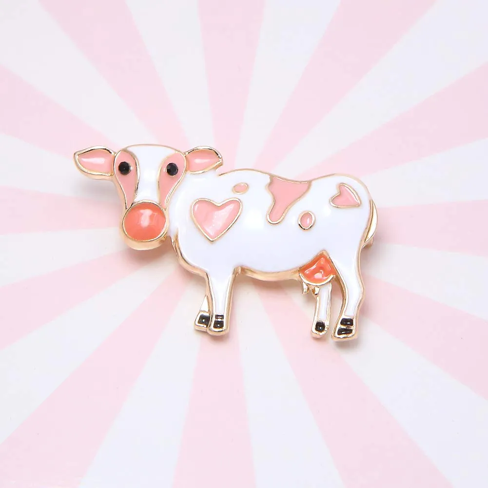 2pcs Charming Milk Cow Brooch Pins Alloy Enamel Dairy Cow Breastpin Lapel Pin Set Cloth Decoration for Women Teen Girl Kids