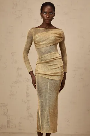 Aline gold smocked metallic midi dress