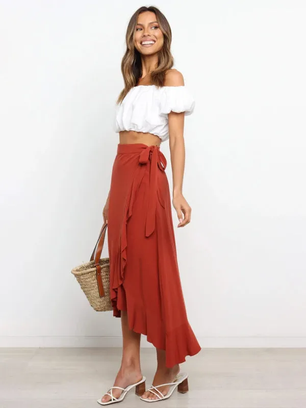 Amirah Women’s Ruffled Asymmetrical Wrap Skirt