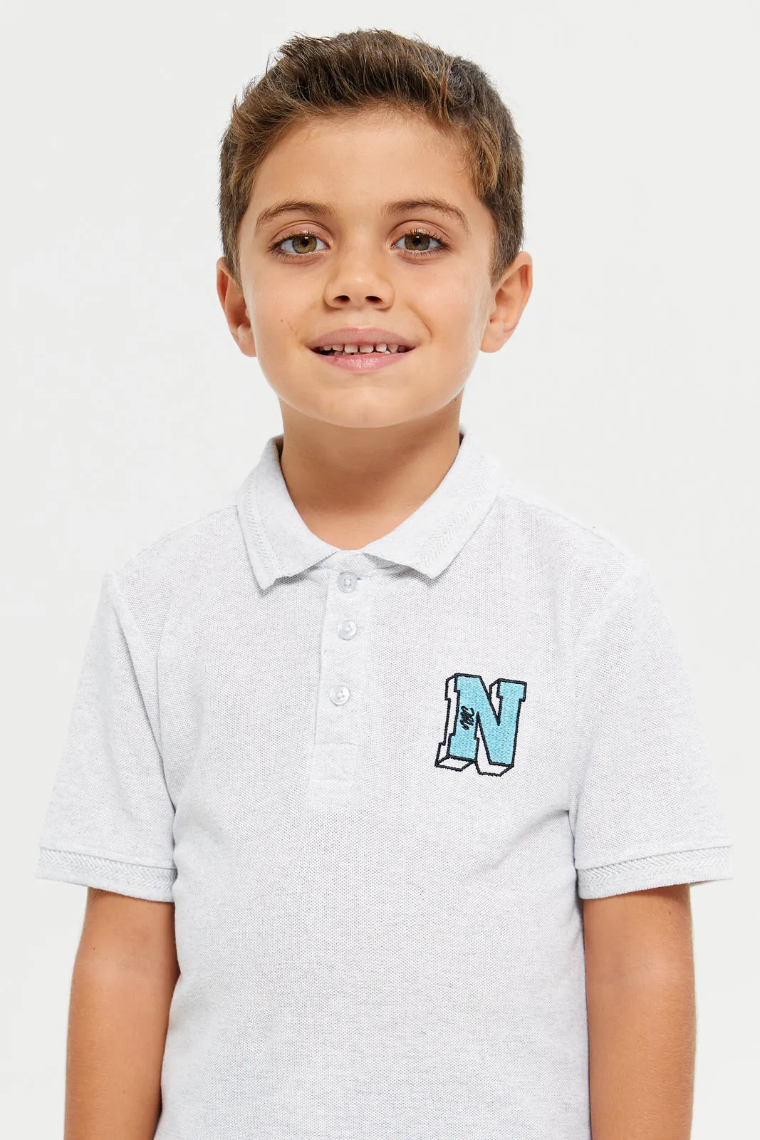 Boys Grey Chest Logo Polo T-Shirt