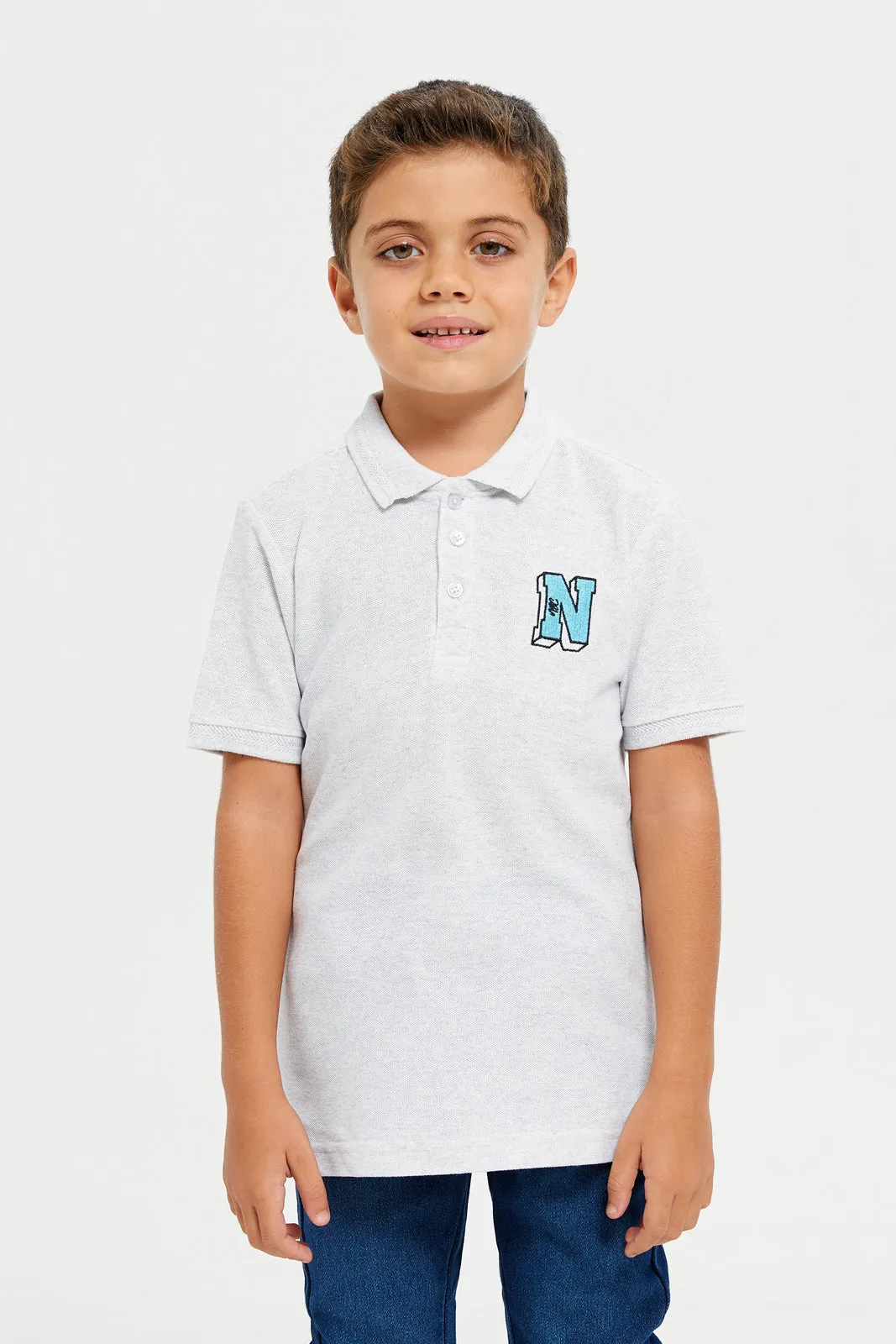 Boys Grey Chest Logo Polo T-Shirt
