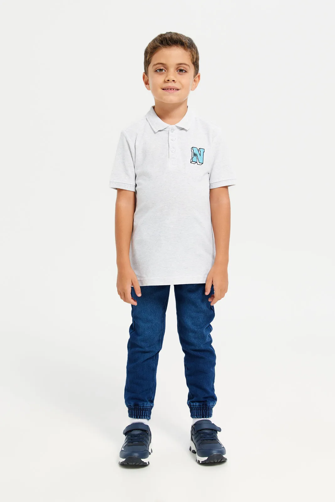 Boys Grey Chest Logo Polo T-Shirt