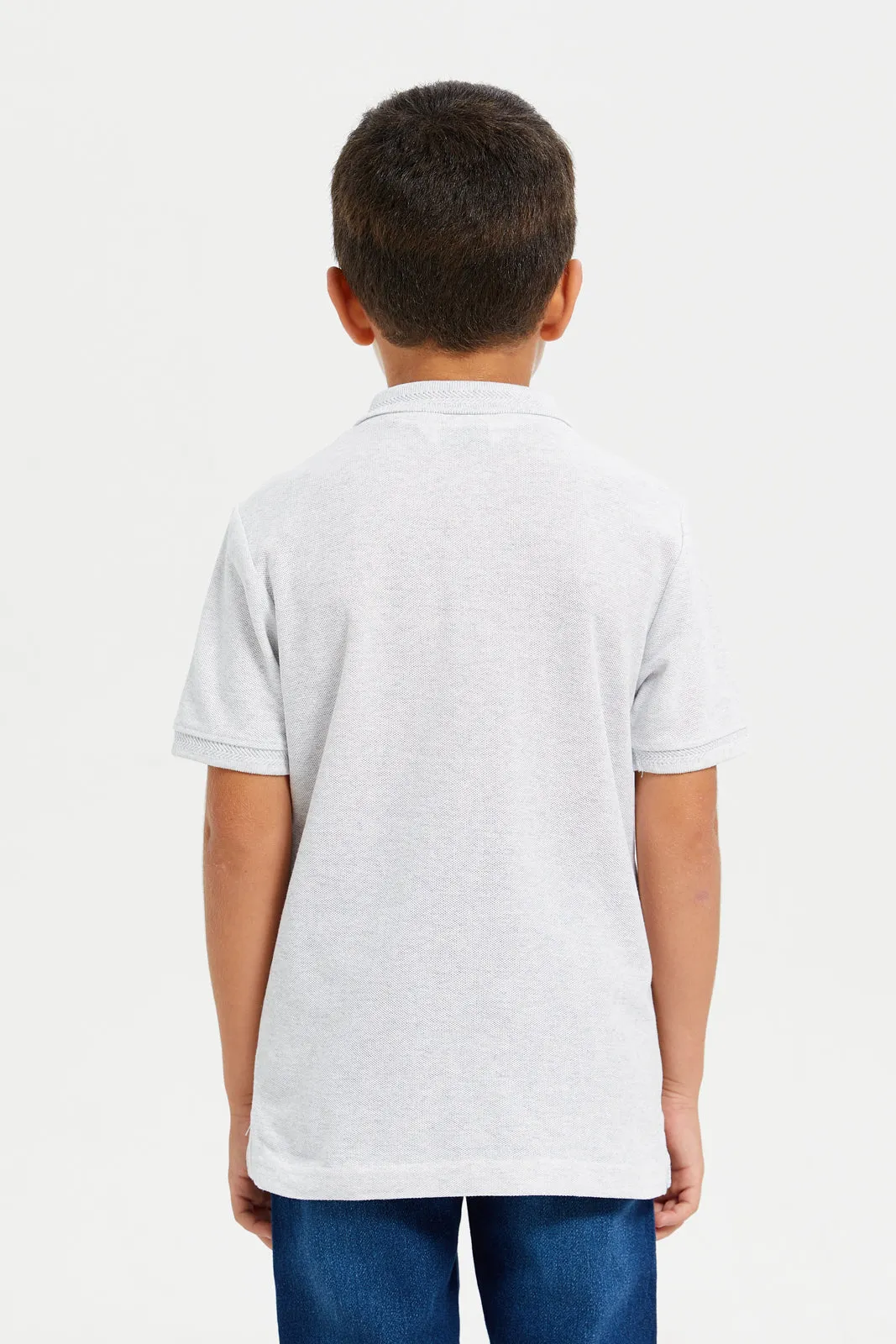 Boys Grey Chest Logo Polo T-Shirt