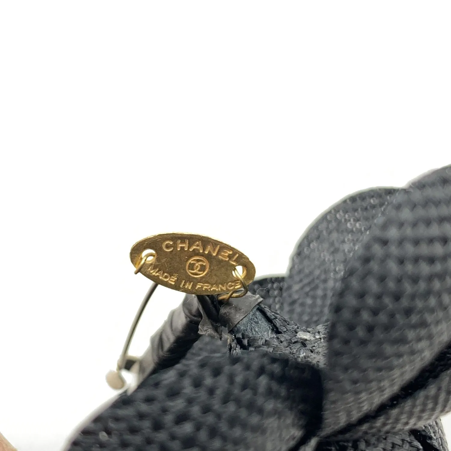 Chanel Vintage Black Fabric Small Camelia Camellia Flower Pin Brooch