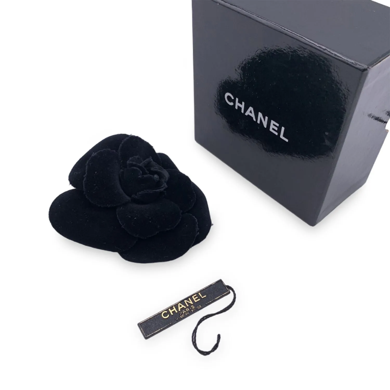 Chanel Vintage Black Velvet Camelia Camellia Flower Pin Brooch