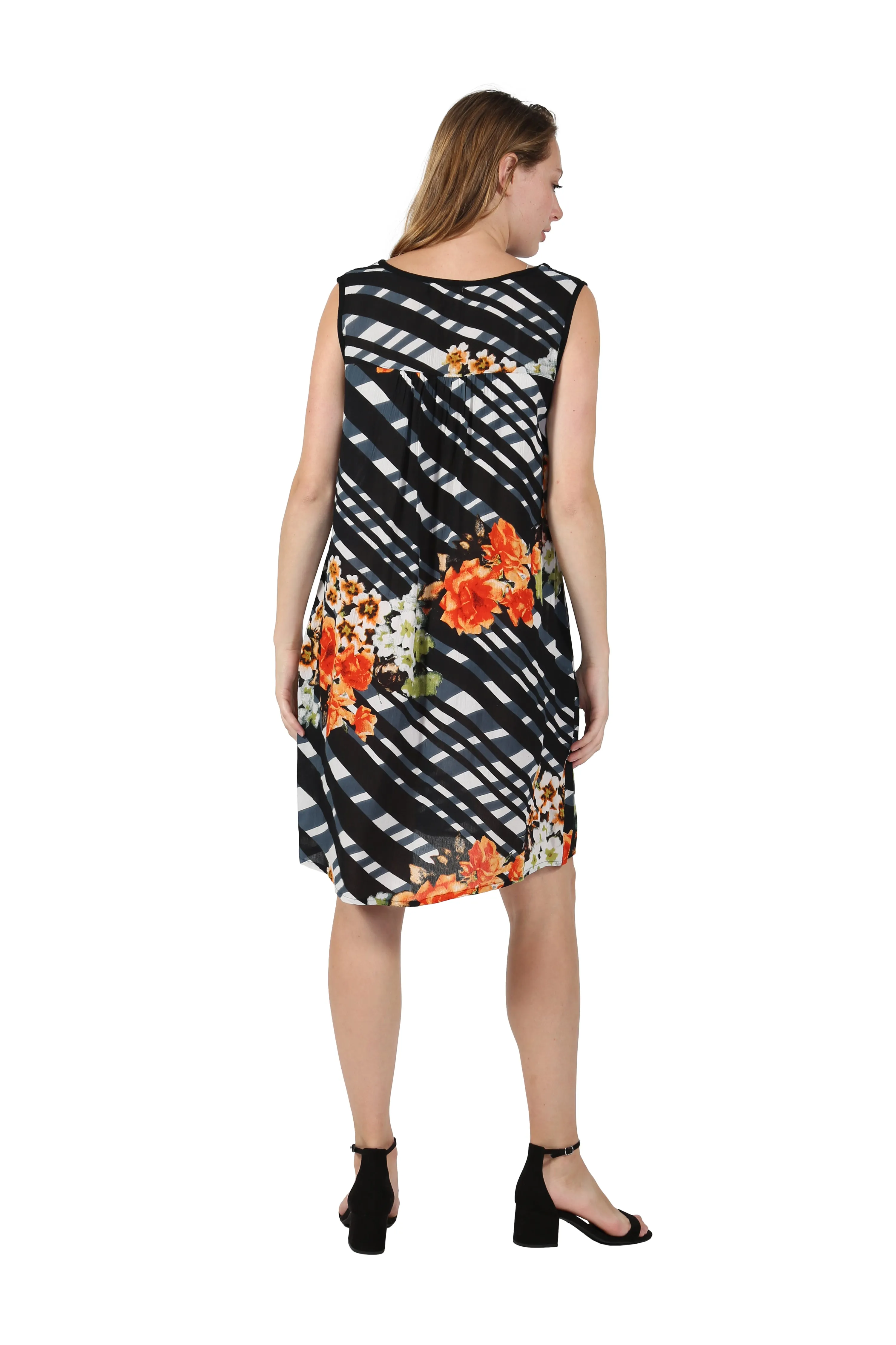Crochet Yoke Geometrical Print Dress