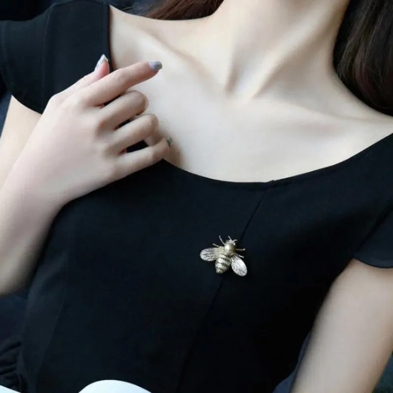 Delicate Rhinestone Bejeweled Honey Bee Pearl Brooch Pins