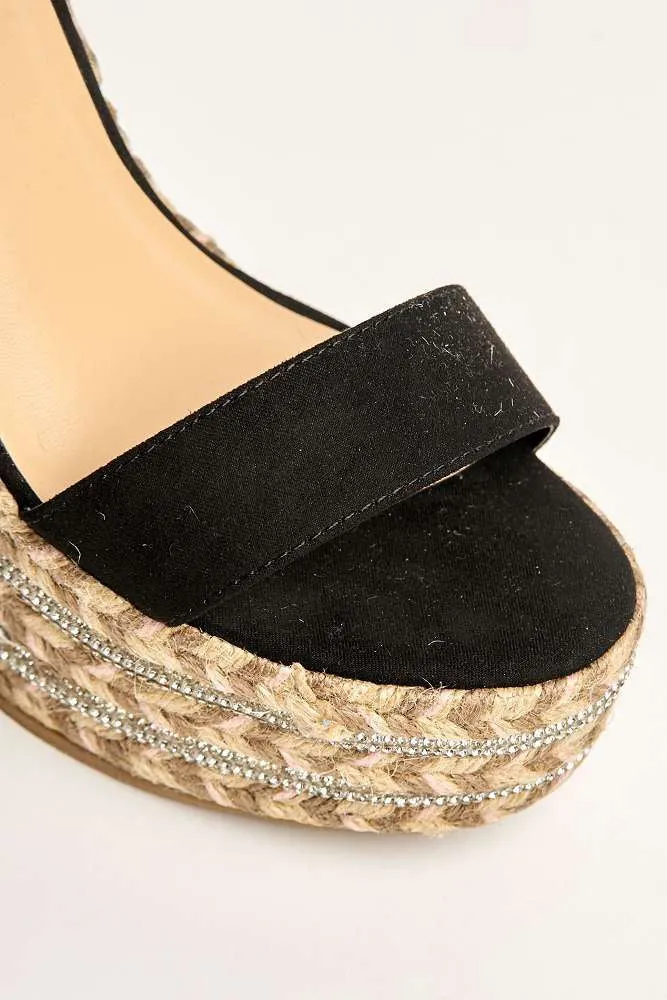 Imani Diamante Detailed Anklestrap Wedges in Black