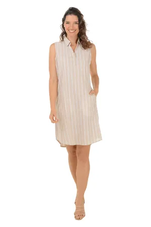 Khaki Striped Sleeveless Dress