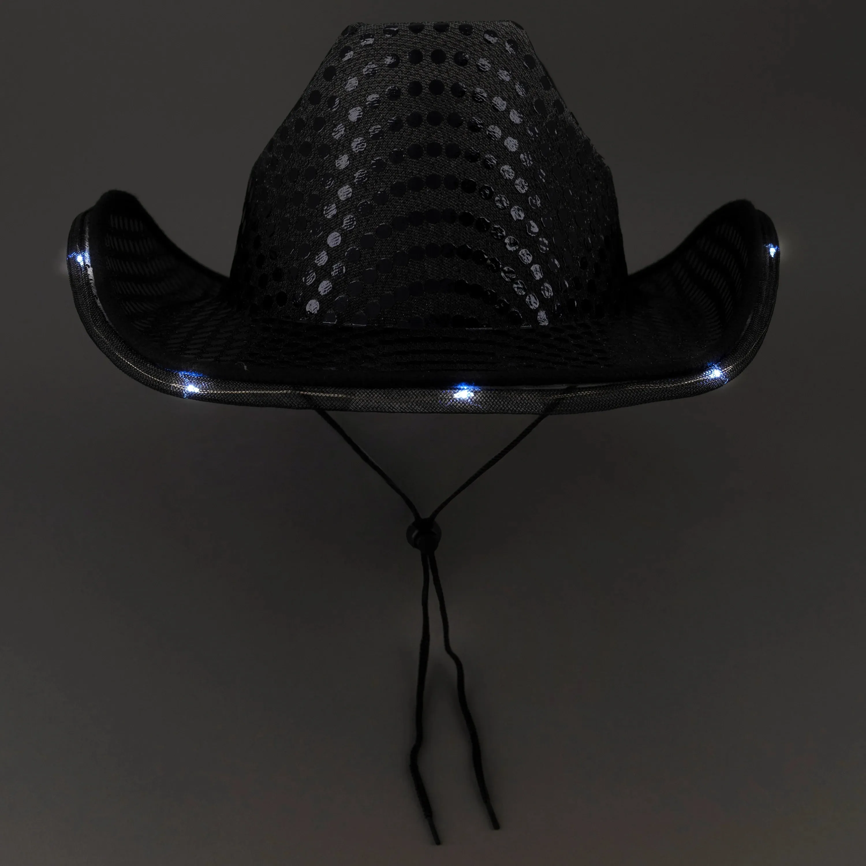 LED Light Up Flashing Sequin Black & Brown Cowboy Hat - Pack of 2 Hats