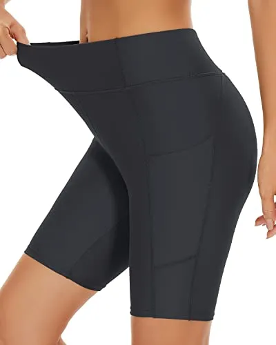 Long Boy Shorts Bathing Suit Shorts Pockets Long Swim Shorts For Women-Grey