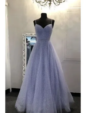 Luolandi A-Line Prom Dresses Sparkle & Shine Dress Party Wear Floor Length Sleeveless Spaghetti Strap Tulle