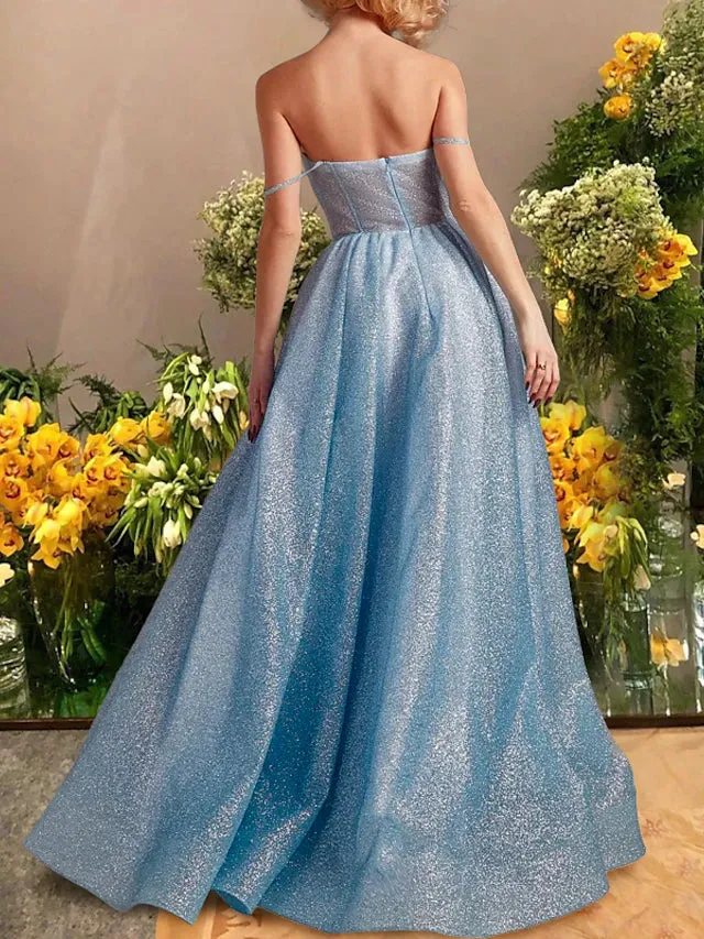 Luolandi A-Line Prom Dresses Sparkle & Shine Dress Prom Floor Length Sleeveless Sweetheart Tulle with Glitter
