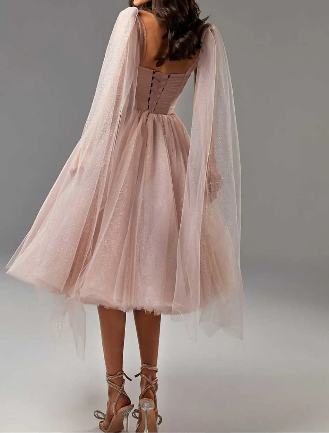 Luolandi Ball Gown Cocktail Dresses Corsets Dress Graduation Tea Length Sleeveless Square Neck Tulle