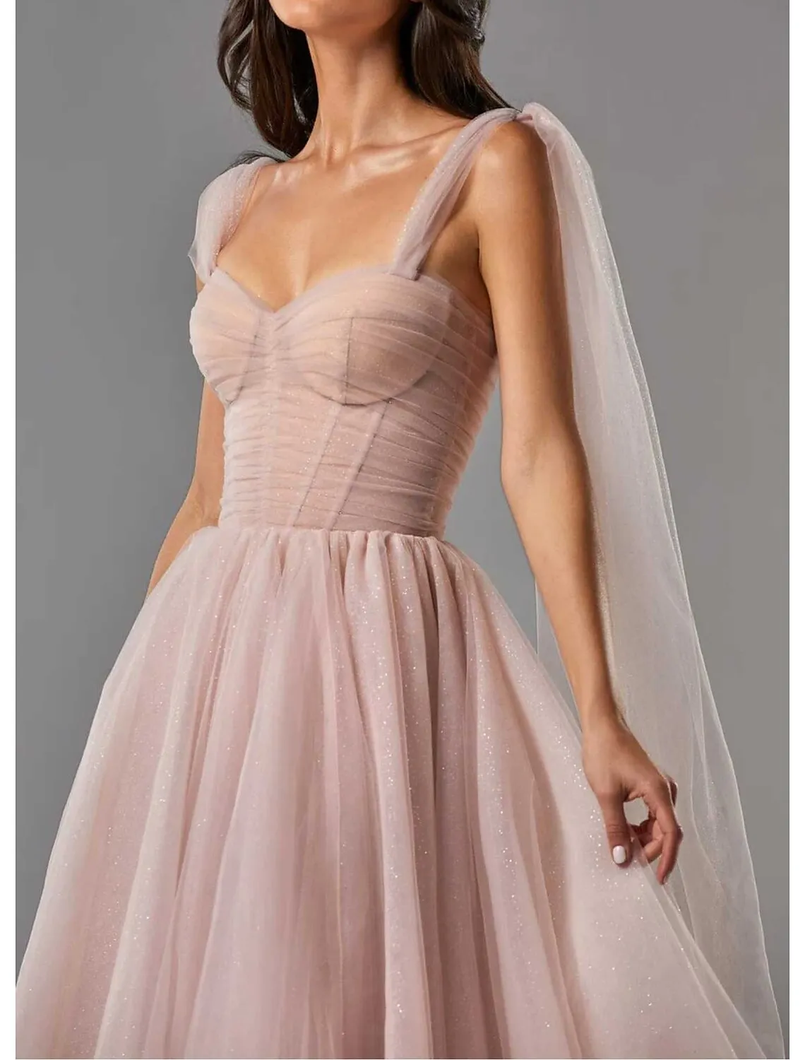 Luolandi Ball Gown Cocktail Dresses Corsets Dress Graduation Tea Length Sleeveless Square Neck Tulle