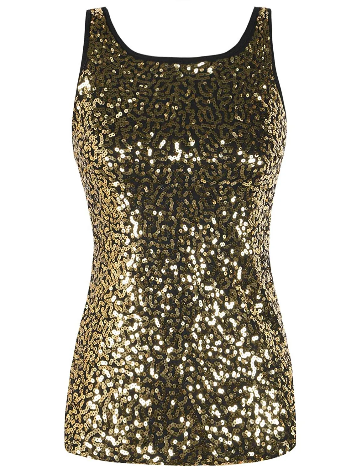 PrettyGuide Women's Full Sequin Tank Top Sleeveless Sparkle Shimmer Vest Tops Clubwear