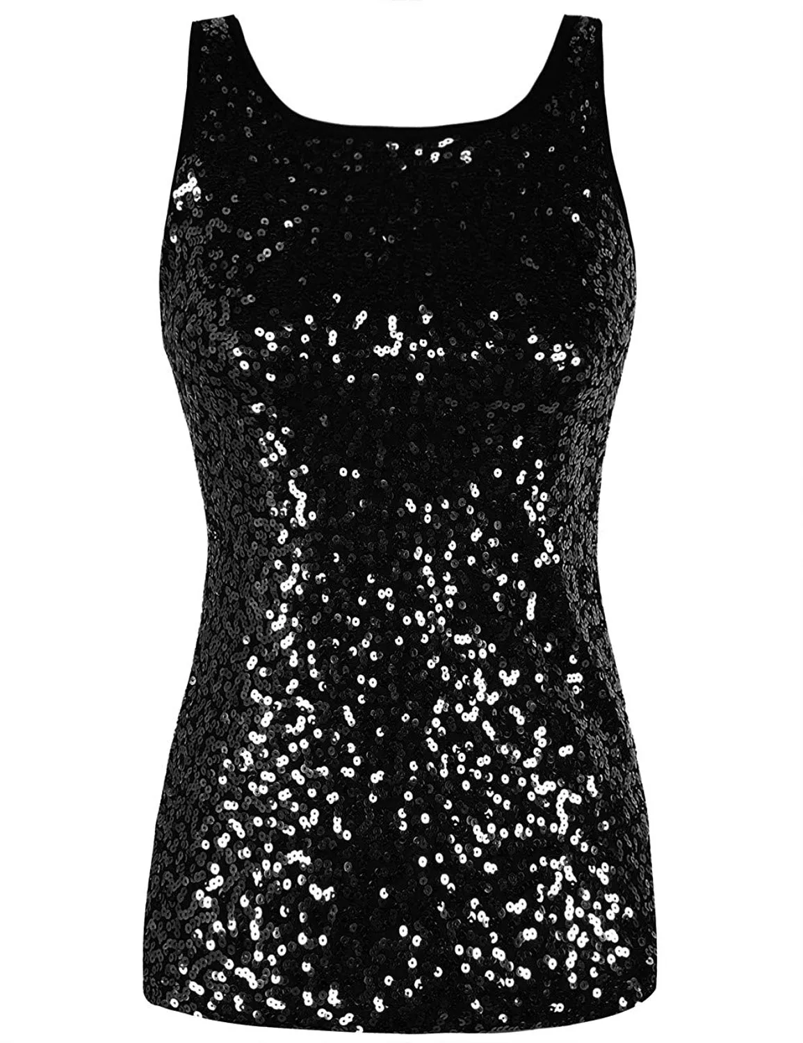 PrettyGuide Women's Full Sequin Tank Top Sleeveless Sparkle Shimmer Vest Tops Clubwear