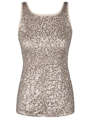 PrettyGuide Women's Full Sequin Tank Top Sleeveless Sparkle Shimmer Vest Tops Clubwear