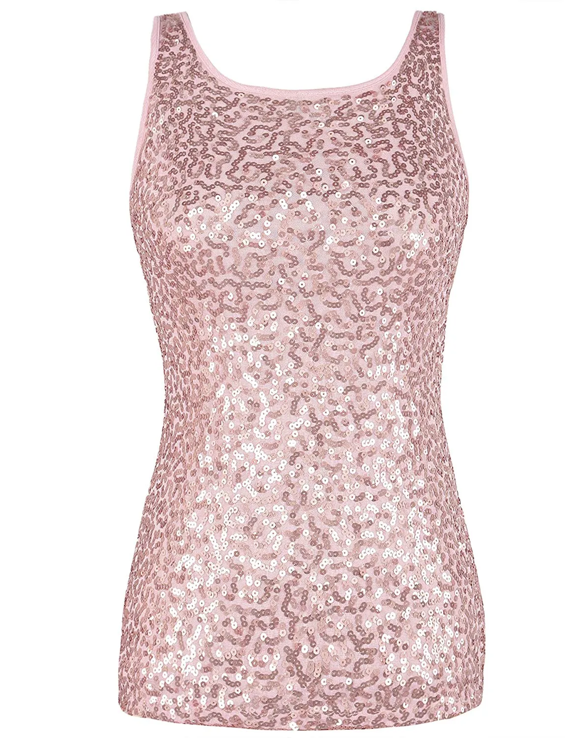 PrettyGuide Women's Full Sequin Tank Top Sleeveless Sparkle Shimmer Vest Tops Clubwear