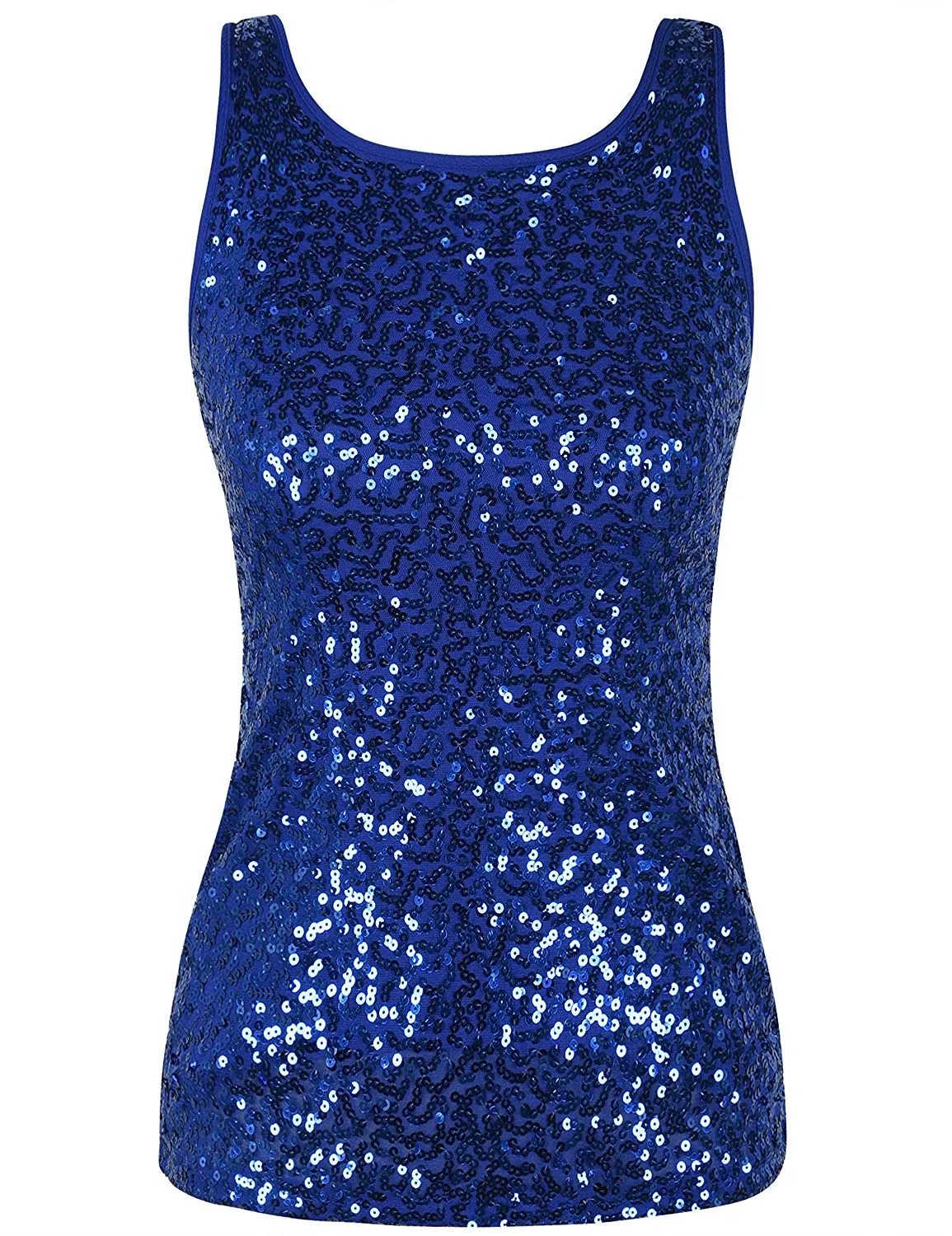 PrettyGuide Women's Full Sequin Tank Top Sleeveless Sparkle Shimmer Vest Tops Clubwear