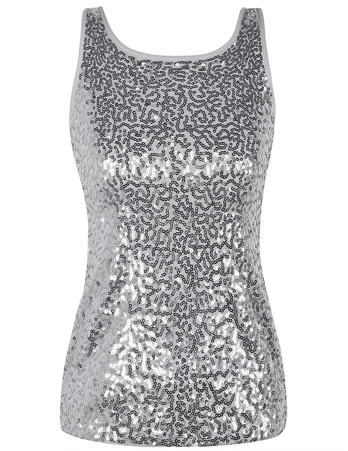 PrettyGuide Women's Full Sequin Tank Top Sleeveless Sparkle Shimmer Vest Tops Clubwear