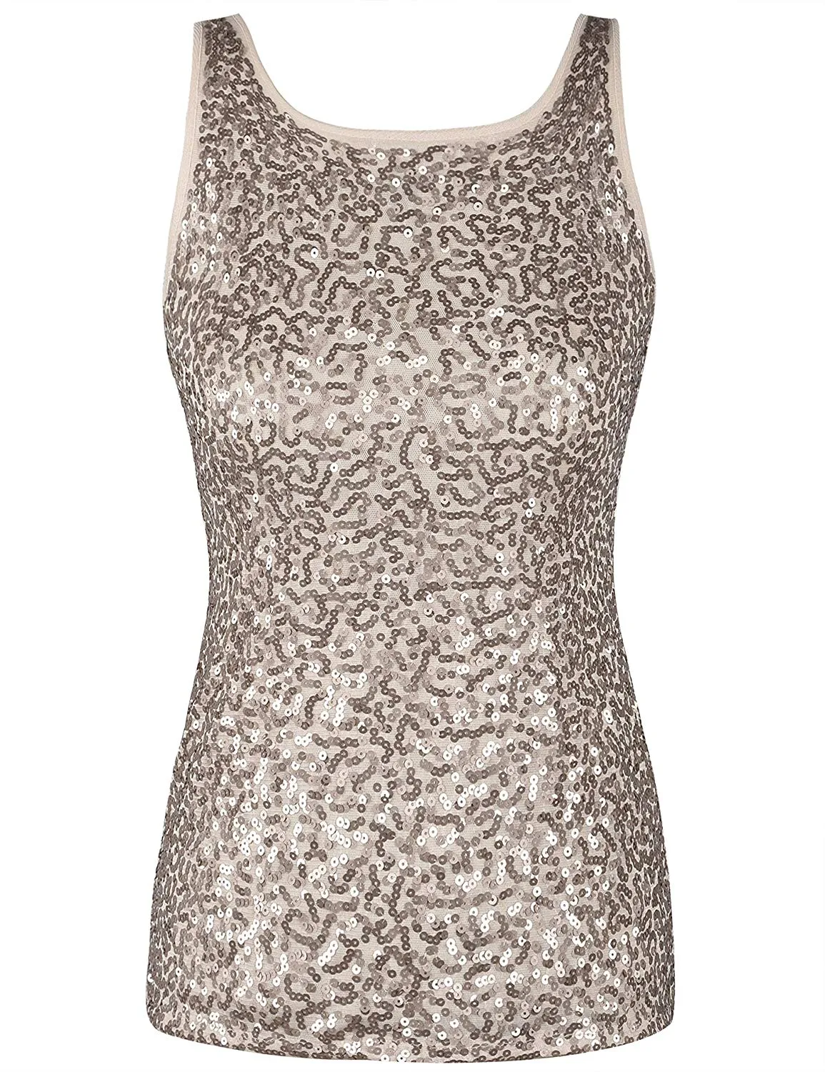 PrettyGuide Women's Full Sequin Tank Top Sleeveless Sparkle Shimmer Vest Tops Clubwear