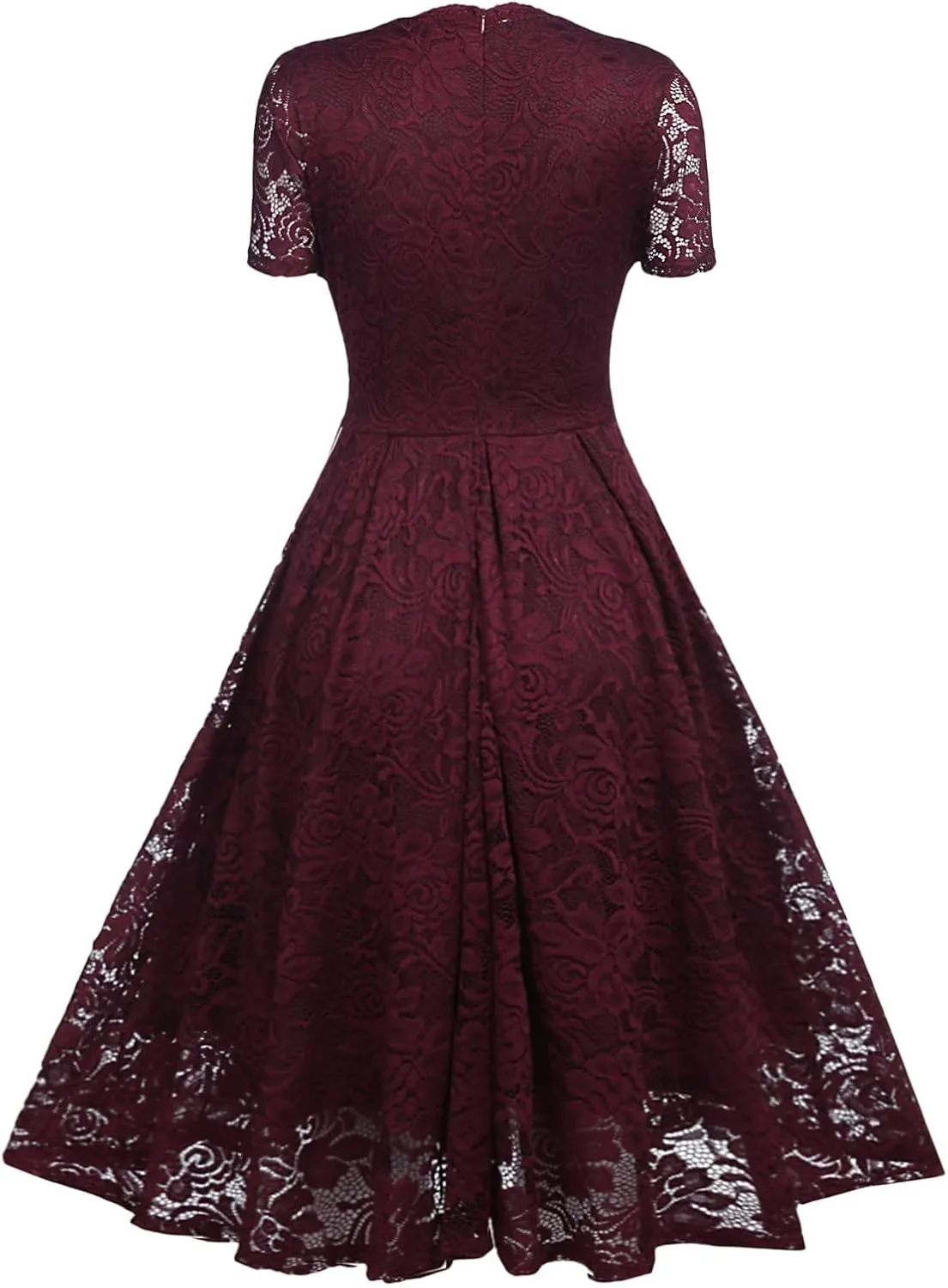 Rvidbe Lace Dress for Women Short Sleeve V Neck Empire Waist A-Line Midi Dresses Wedding Bridesmaid Party Evening Dresses