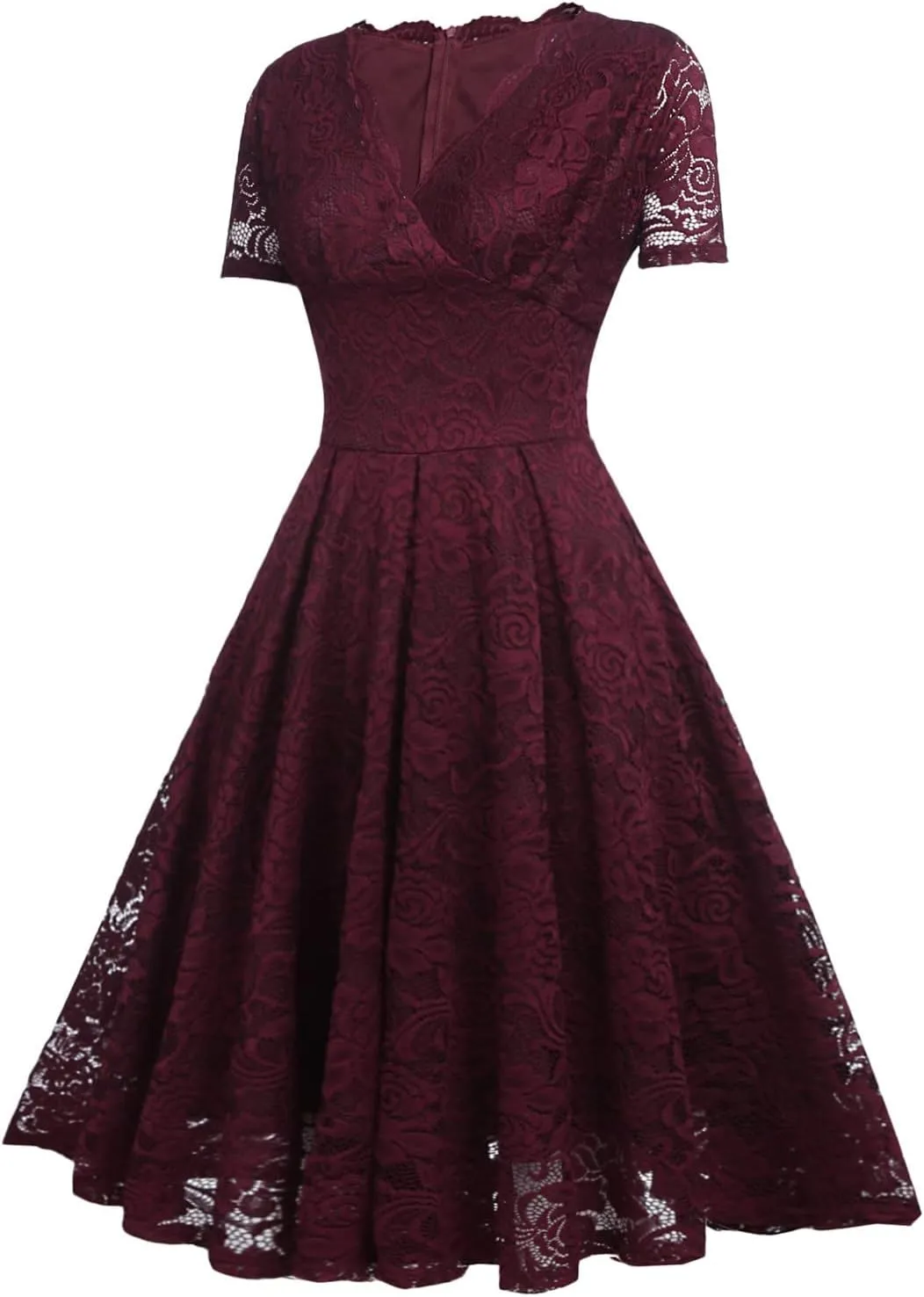 Rvidbe Lace Dress for Women Short Sleeve V Neck Empire Waist A-Line Midi Dresses Wedding Bridesmaid Party Evening Dresses