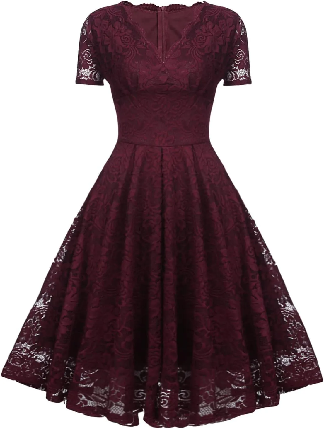 Rvidbe Lace Dress for Women Short Sleeve V Neck Empire Waist A-Line Midi Dresses Wedding Bridesmaid Party Evening Dresses