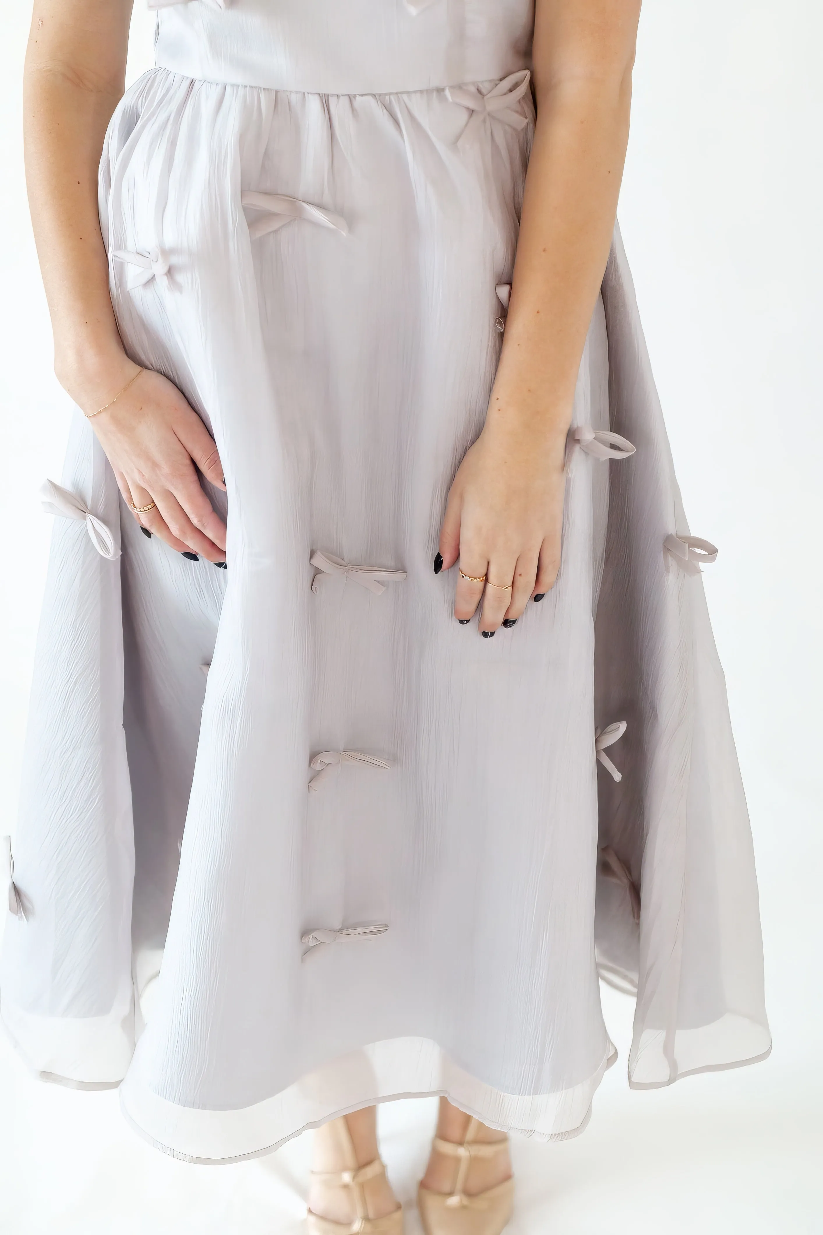 Silver Bow Organza Midi Dress