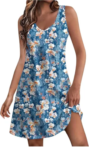 Sleeveless Boho Sundress for Women Summer Vacation Beach Sun Dresses Trendy Floral Print Tank Mini Dress 2025 New