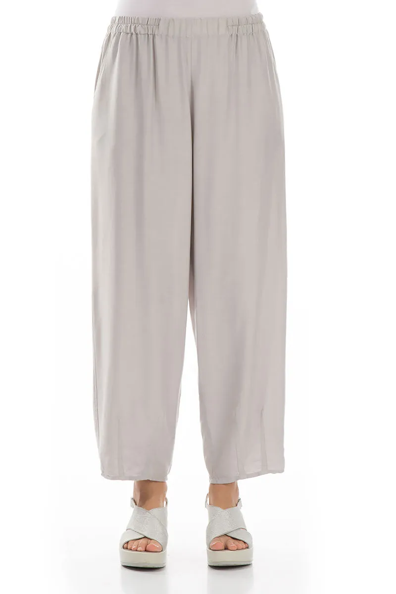 Slight Taper Cream Silk Bamboo Trousers