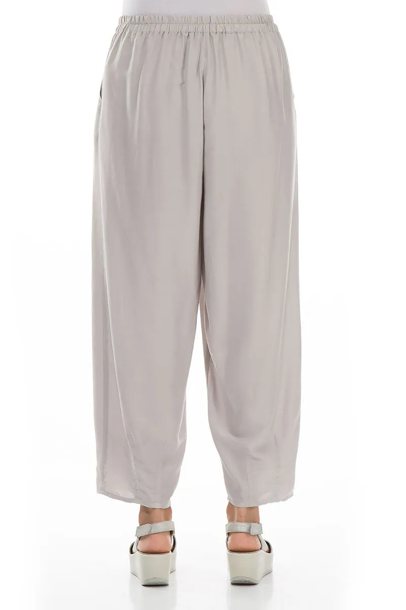 Slight Taper Cream Silk Bamboo Trousers