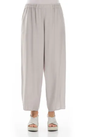 Slight Taper Cream Silk Bamboo Trousers