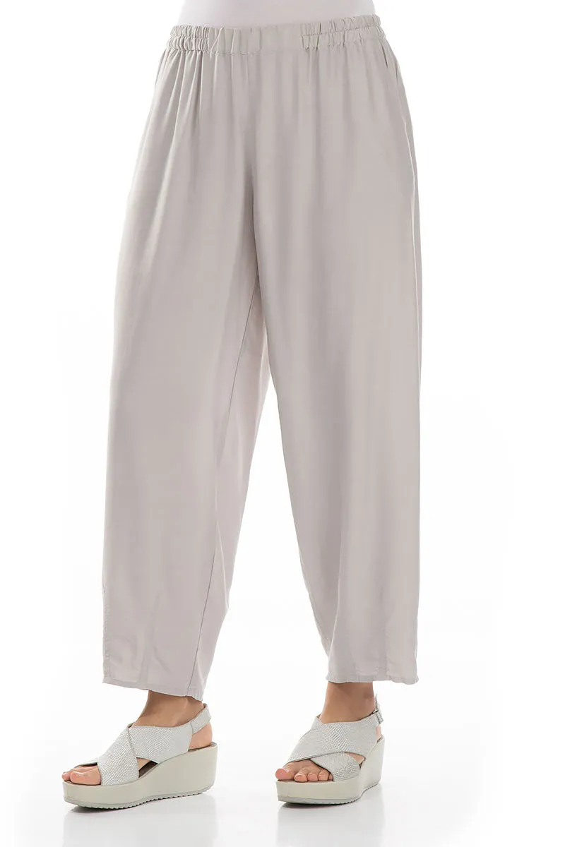 Slight Taper Cream Silk Bamboo Trousers