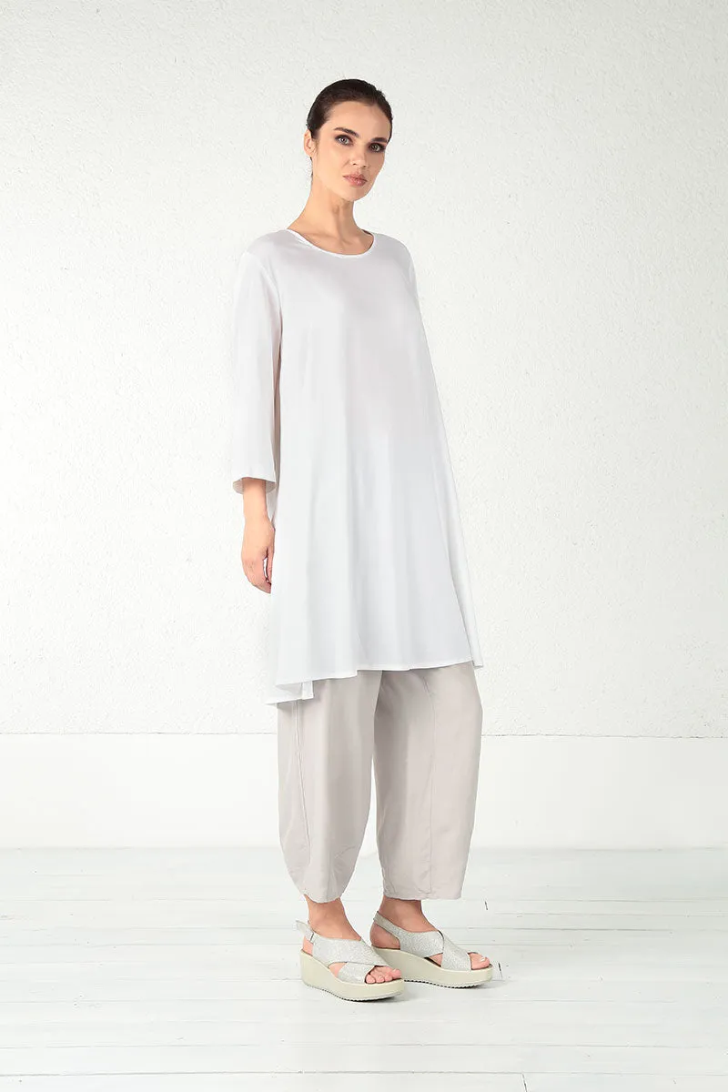 Slight Taper Cream Silk Bamboo Trousers