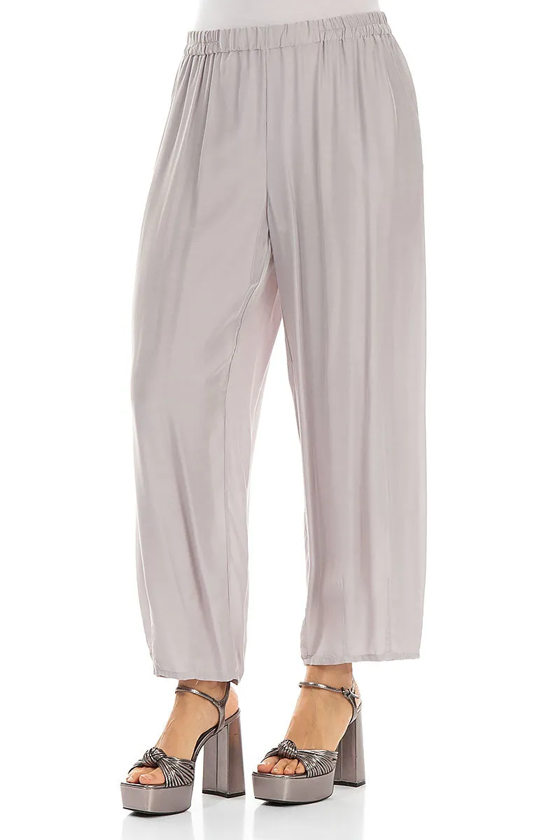 Slight Taper Greige Silk Bamboo Trousers