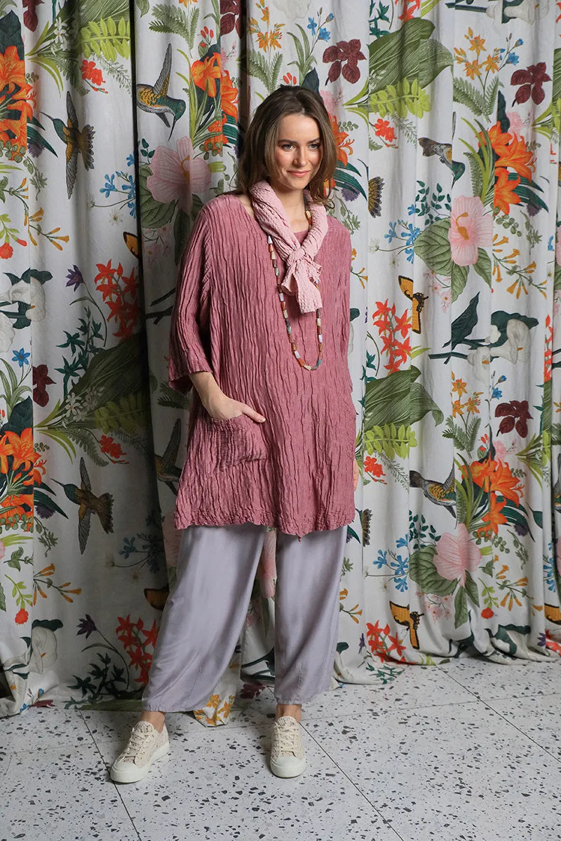 Slight Taper Greige Silk Bamboo Trousers