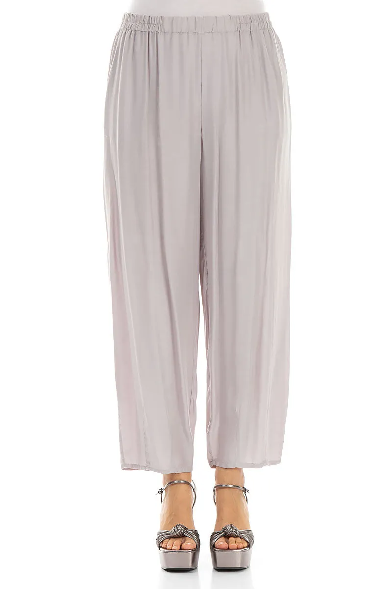Slight Taper Greige Silk Bamboo Trousers
