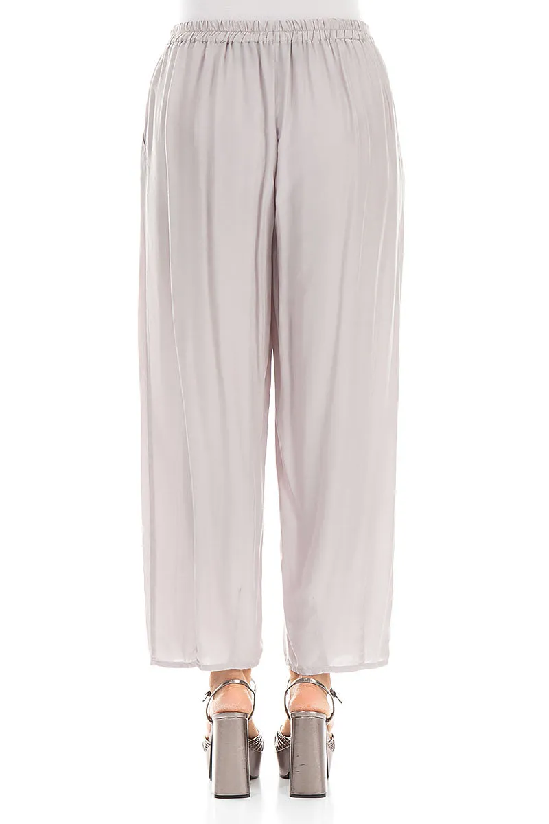 Slight Taper Greige Silk Bamboo Trousers