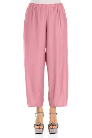 Slight Taper Mauve Taupe Silk Bamboo Trousers