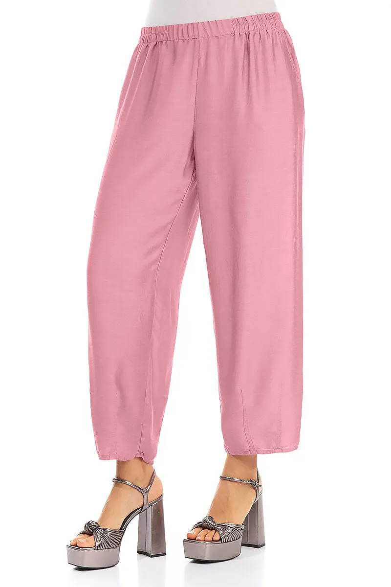 Slight Taper Mauve Taupe Silk Bamboo Trousers
