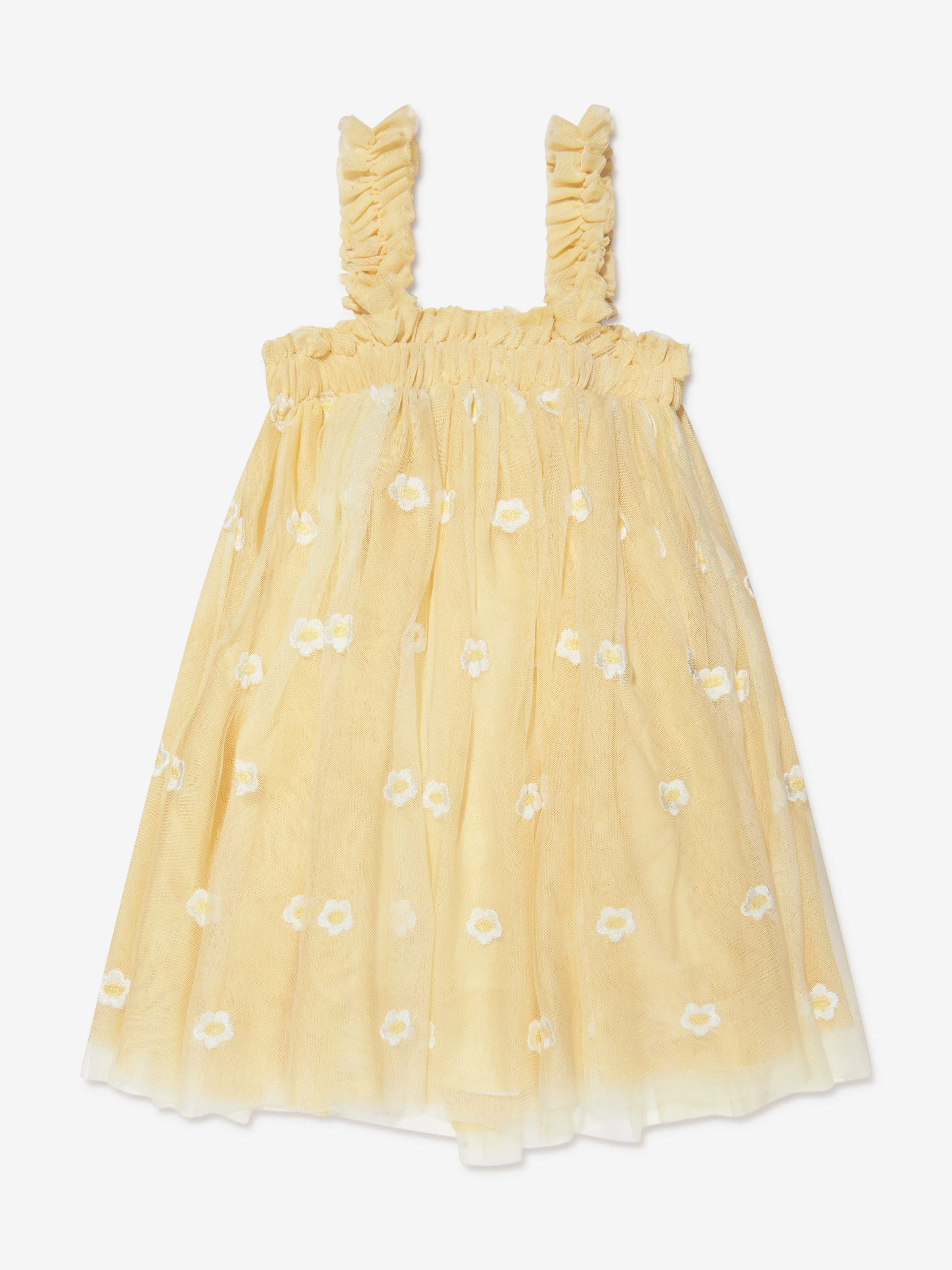 Stella McCartney Girls Embroidered Flower Dress in Yellow