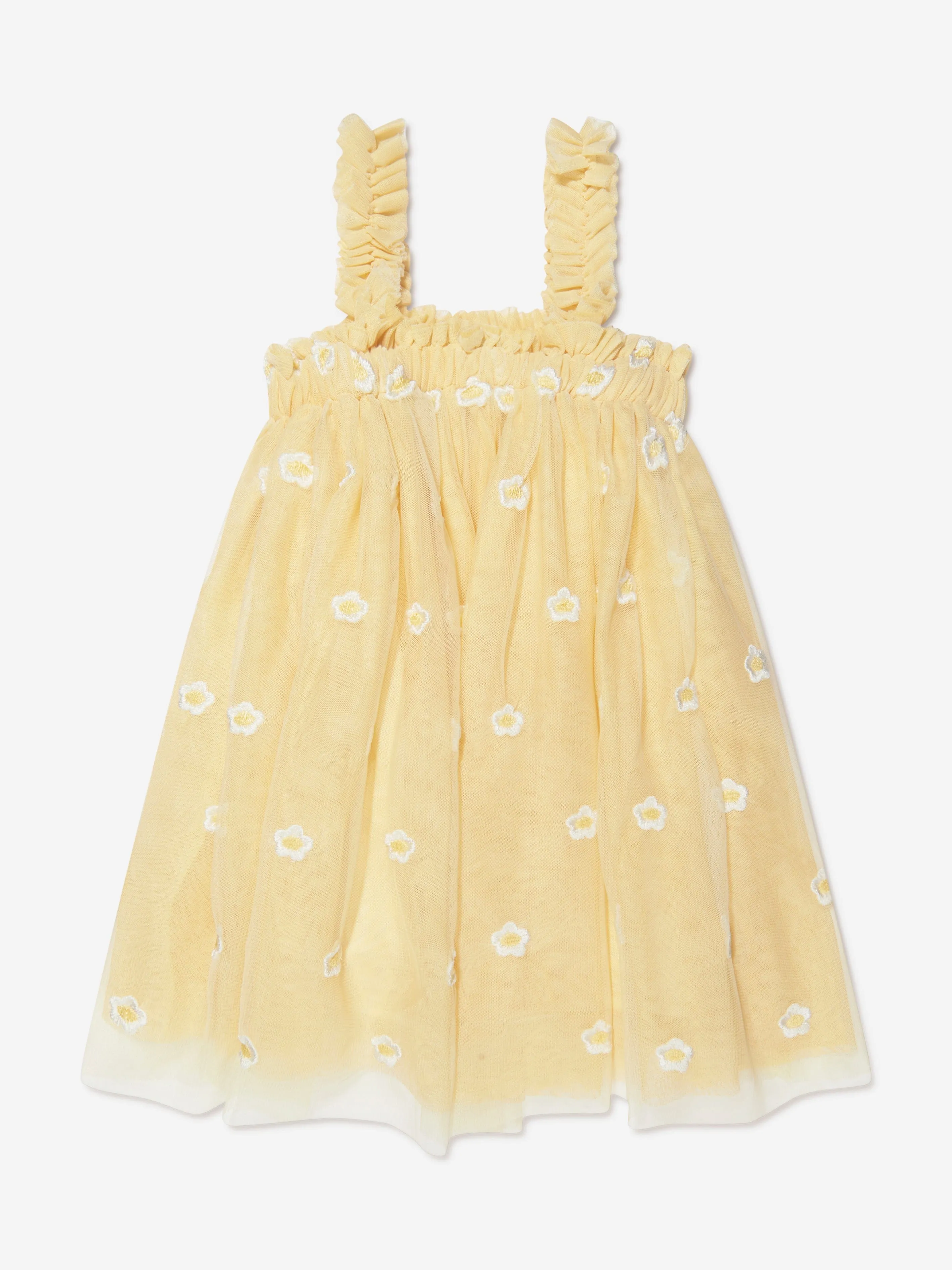 Stella McCartney Girls Embroidered Flower Dress in Yellow