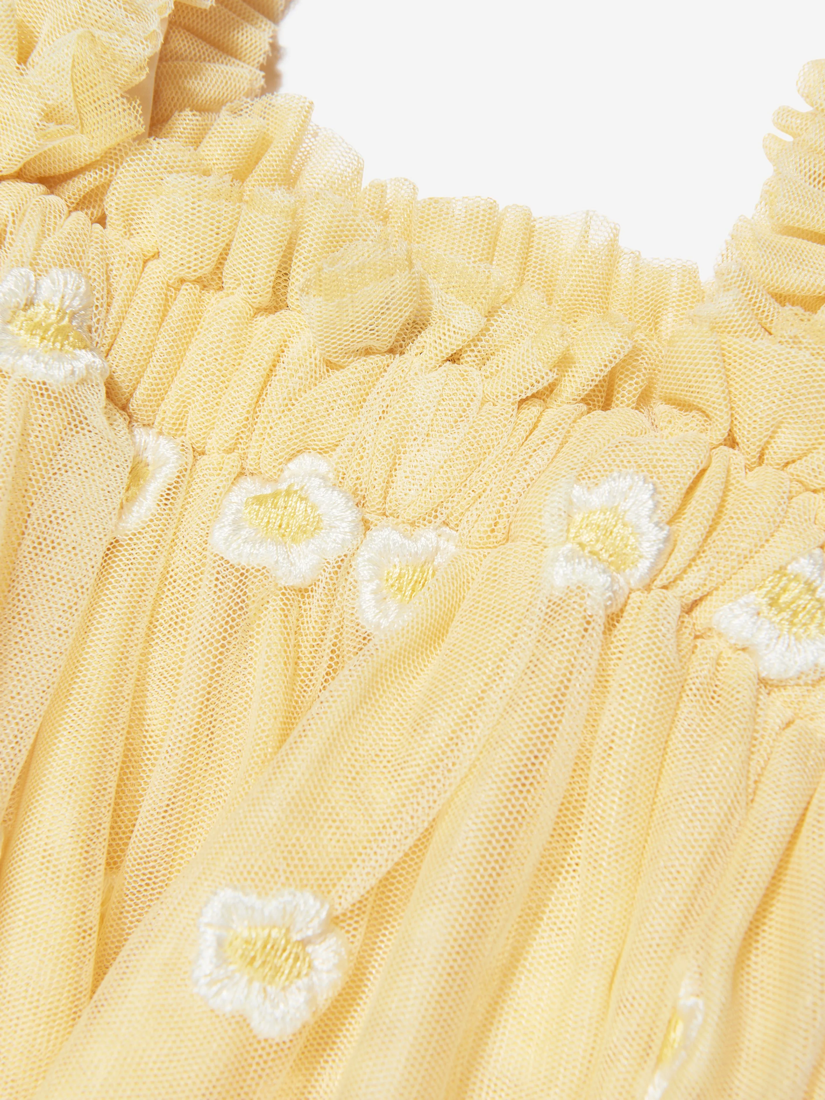 Stella McCartney Girls Embroidered Flower Dress in Yellow