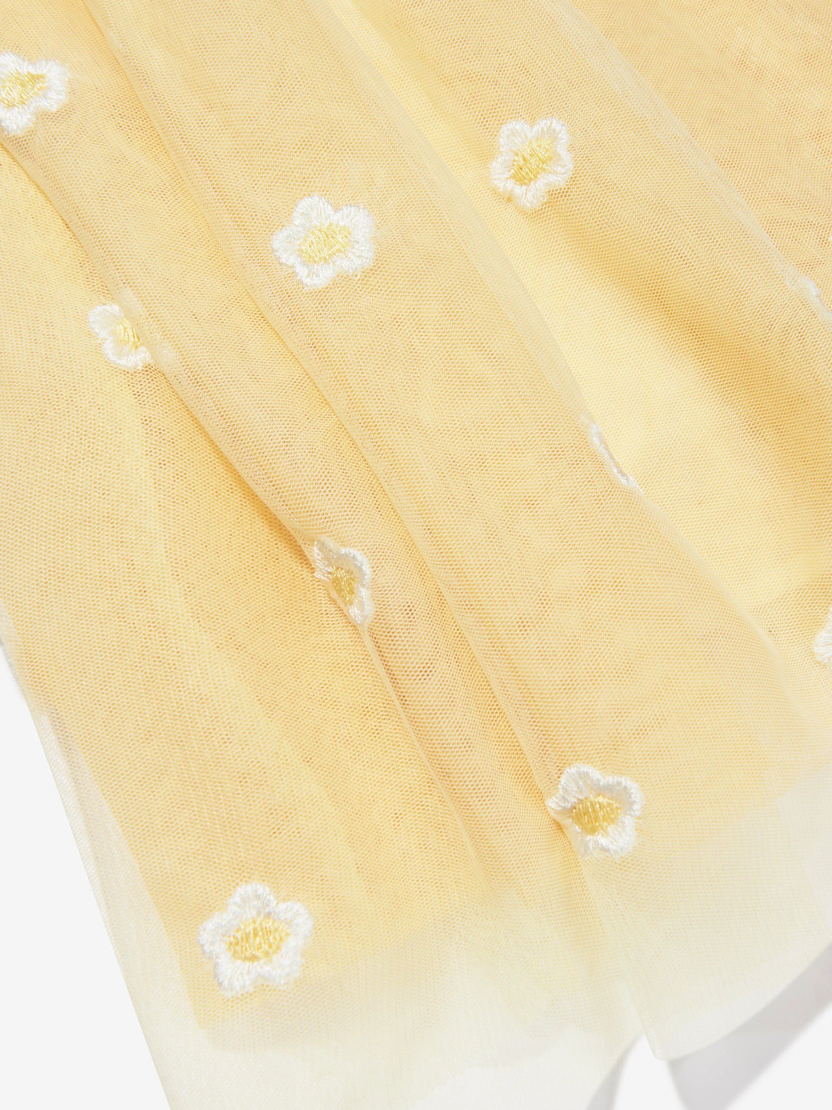 Stella McCartney Girls Embroidered Flower Dress in Yellow