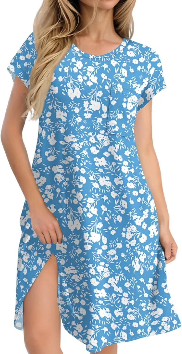 Summer Dresses for Women Print Short Sleeve Dress Casual Sundresses Beach Vacation Dress T Shirt Dress with Pockets