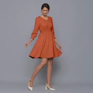 Sunset Rust Warm Cotton Corduroy Short Dress